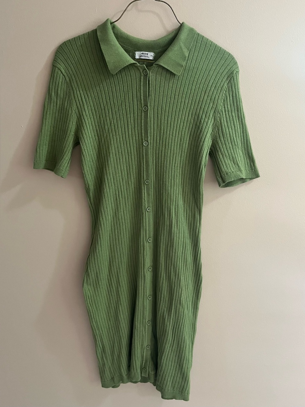 Ardene Ribbed-Knit Short Sleeve Polo Button-Down Mini Dress